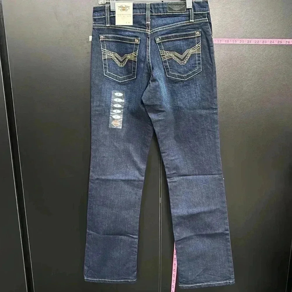 Harley Davidson Midrise boot cut,metallic thread embellished back pockets - Picture 4 of 14